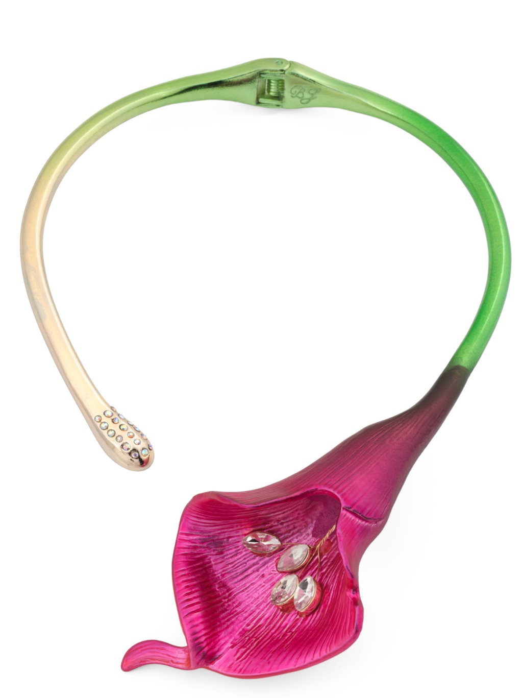 Betsey Johnson Pink Calla Lily Necklace With Green Ombre Stem